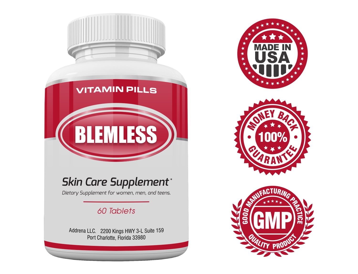 Blemless Skin Care Supplement Acne Pills with Vitamin B5, Vitamin A, Selenium, and NAC | Helps Oily Skin & Blemishes for Women, Men, Teens & Adults | 60 count
