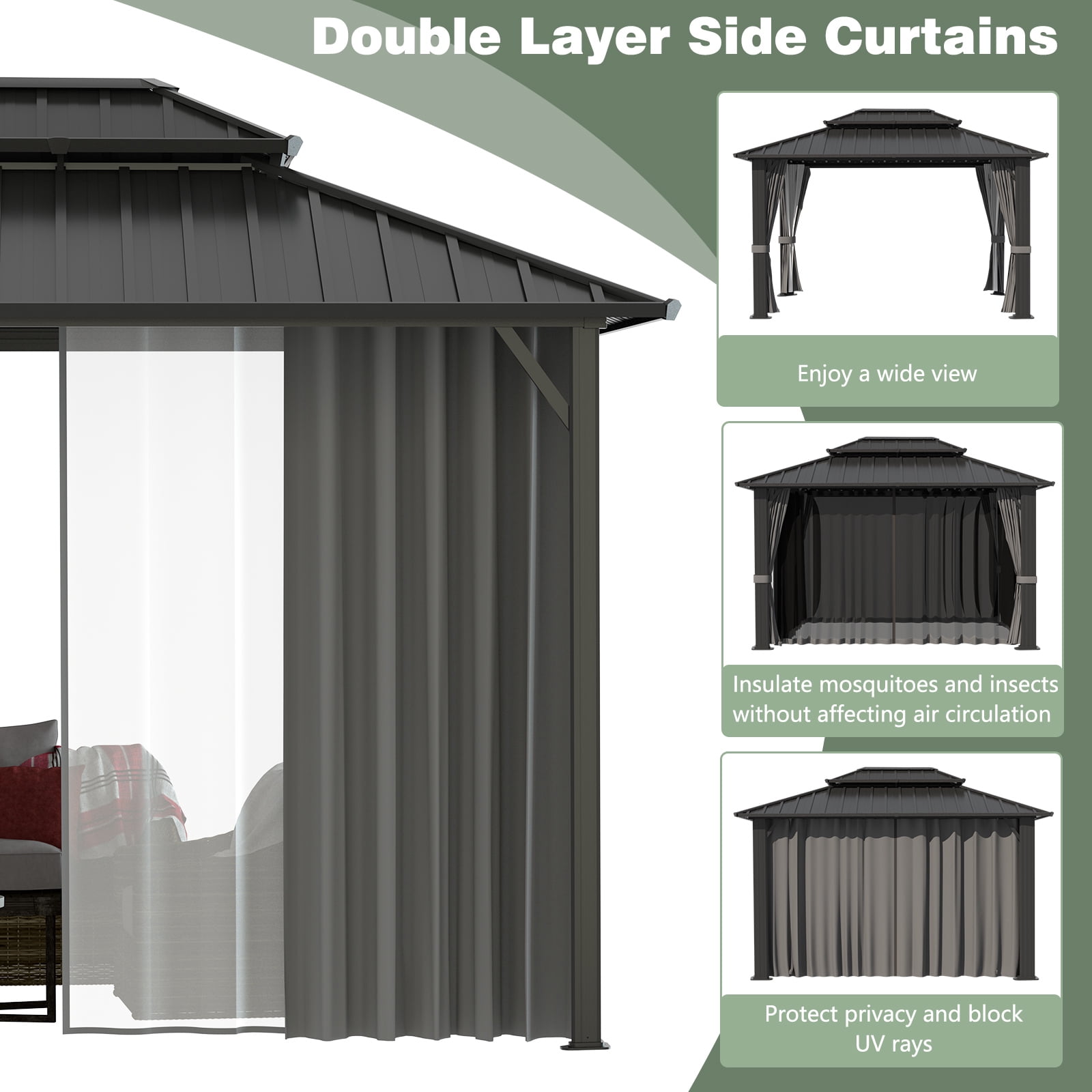 VEIKOUS 10' x 10' Outdoor Hardtop Gazebo, Double Roof Metal Gazebo for Patio, Garden, Lawn and Party, Black