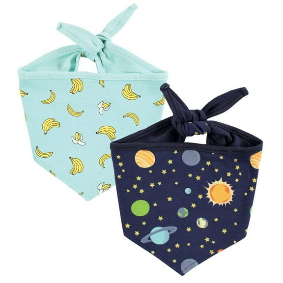 Luvable Friends Dog Reversible Pet Dog and Cat Bandana Bibs 2pk, Banana Space, One Size