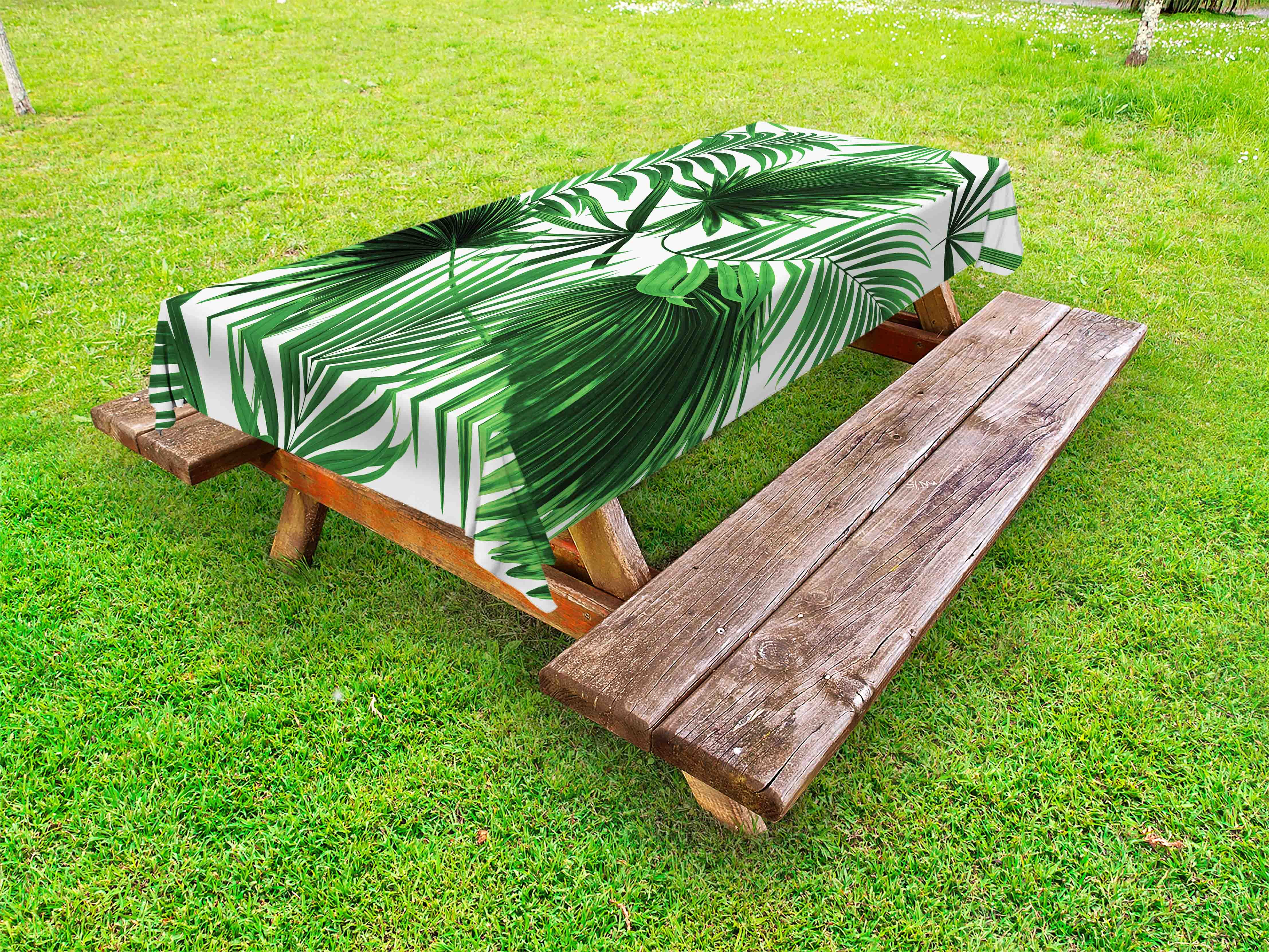 Palm Leaf Outdoor Tablecloth, Realistic Vivid Leaves of Palm Tree