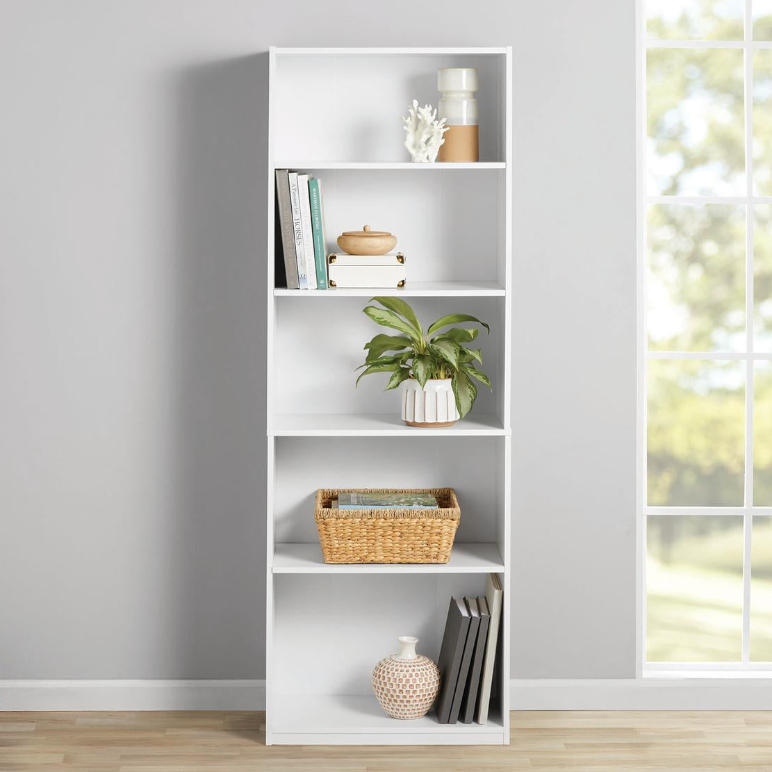 Mainstays 5-Shelf Bookcase With Adjustable Shelves, White photo 1