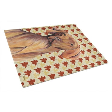 Vizsla Fall Leaves Portrait Glass Cutting Board Large