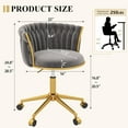 thumbnail image 2 of Velvet Desk Chair, Modern Office Chair with Wheels, Home Swivel Vanity Armchair with Woven Back Comfy Height Adjustable Seat Sturdy Golden Metal Rolling Base for Makeup Bedroom, Light Grey, 2 of 18