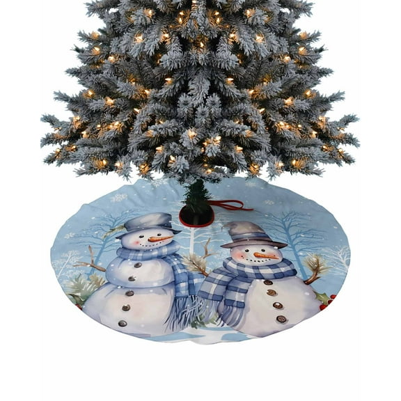 Winter Blue Snowman Christmas Christmas Tree Skirt 48 Inches Large Christmas Skirt Tree, Snowflake Xmas Tree Tree Skirt Christmas Decorations for Fireplace Party Holidays Indoor Outdoor