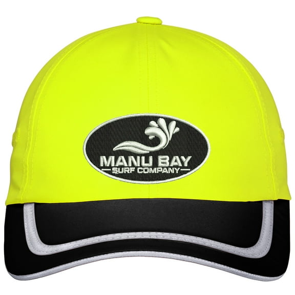 Manu Bay Surf Company Logo PATCH High Visibilty Hat, Safety Yellow/Black