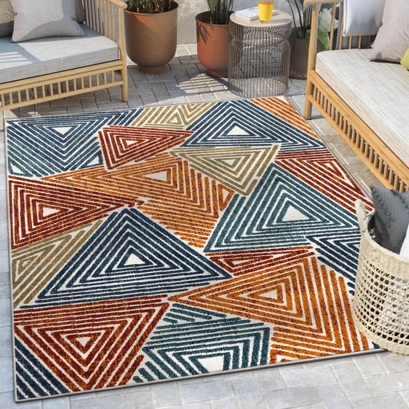 Well Woven Oryx Terracotta Triangle Geometric Indoor/Outdoor High-Low Pile Area Rug 5'3" x 7'3"