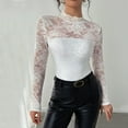 thumbnail image 5 of Aboser Mesh Sheer Tops for Women Long Sleeve Y2k Clothes Trendy Embroidered Lace Shirts Slim Fit Mock Neck Party Top Lightweight Soft Pullover Blouses, 5 of 6