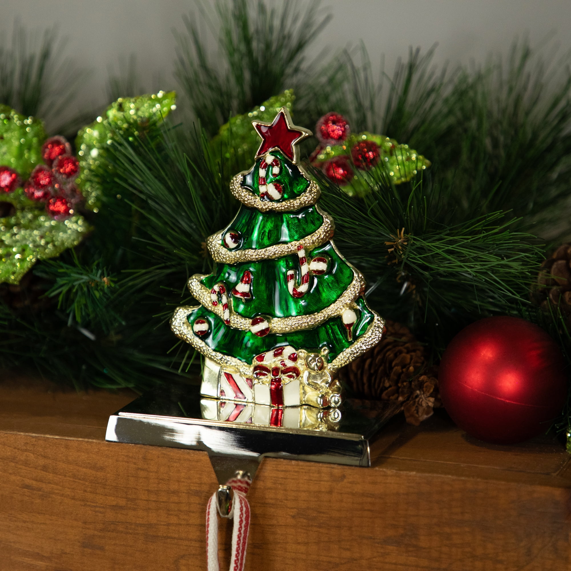 Northlight Decorated Christmas Tree Metal Stocking Holder - 6"