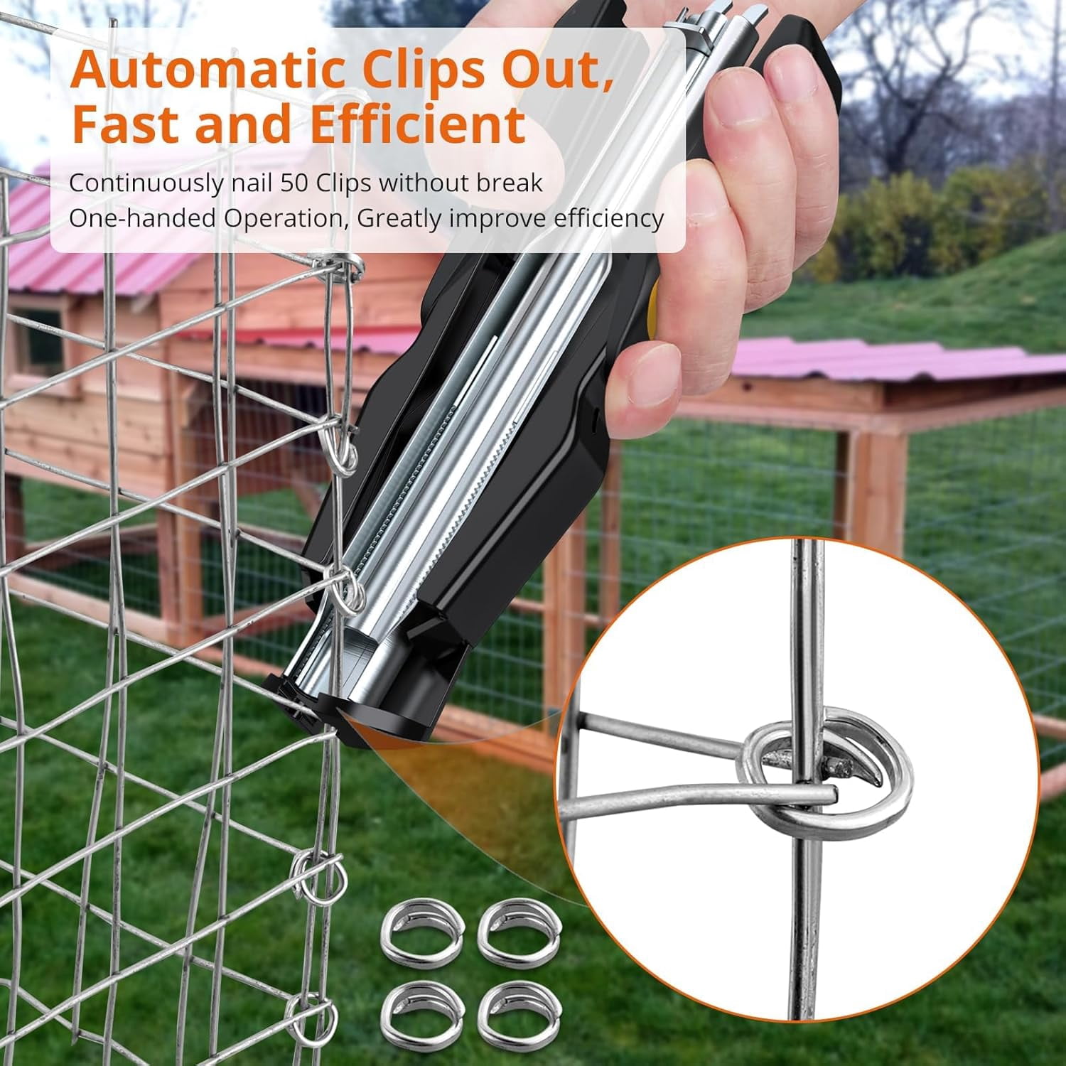 Proster C7 Hog Ring Gun Hog Ring Plier - Auto Feed Fence Fencing Nailer Plier with 2500 Hog Rings Galvanised Steel