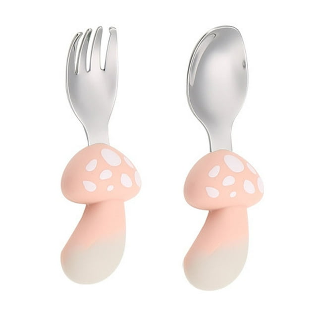 Vajilla complementaria para niños, juego de tenedores de silicona, cuchara de alimentación de acero inoxidable 304