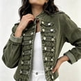 thumbnail image 3 of FDGIU Women Stand Collar Denim Jacket Long Sleeve Decorative Button Cropped Casual Jean Outerwear, 3 of 7