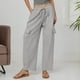 thumbnail image 2 of Pantalones de lino Pantalones cargo elásticos de cintura alta con cordón para mujer, 2 of 6