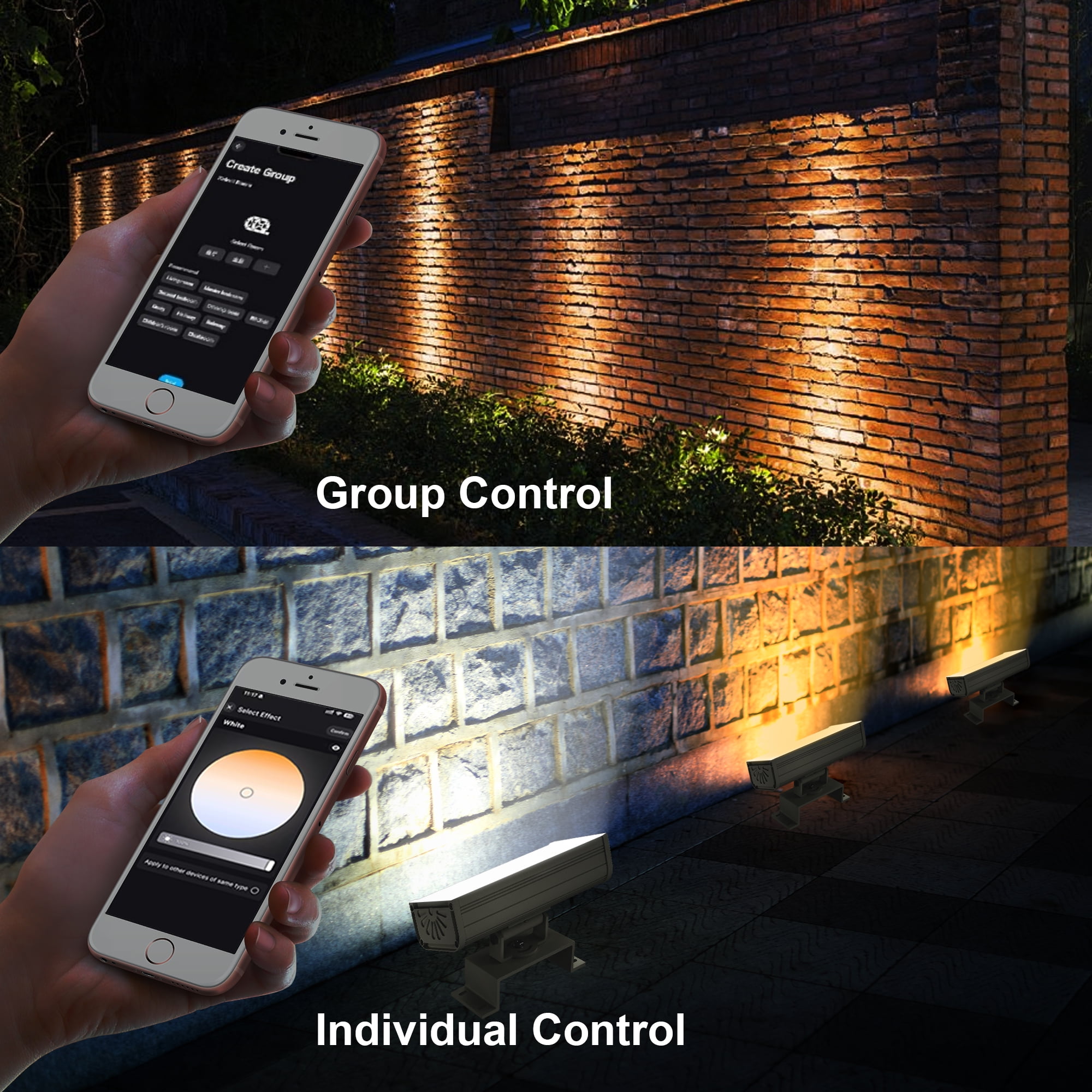 Smart Wall Washer Light Bar, Outdoor Tunable White LED Flood Light for Wall Wash Lighting & Security, 2700K-6500K Adjustable Color Temperature, 1-100% Dimmable, IP65, APP & RF Remote Control