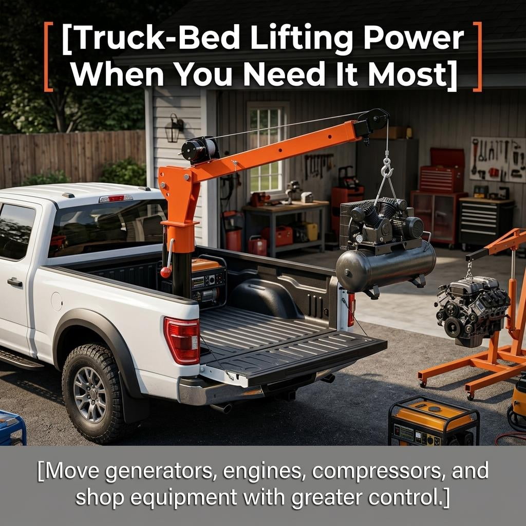 Tanfengu Pickup Truck Crane, 1100 LBS Capacity 12V DC Electric Hoist Crane with 3500 LBS Winch, 360° Swivel Adjustable Arm for Farm Garage Workshop