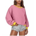 thumbnail image 3 of Fall Saving! HVOBTTY Women's Long Sleeved Sweatshirts, Fall and Winter Tops for Women, Women's Fashion Casual Solid Color Loose Long Sleeve Daily Wear Pullover Sweatshirt Pink, Pink, 3 of 5