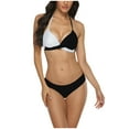 thumbnail image 2 of OSFVNOXV Color Blocked Swimsuits for Women 2-Piece Halter Neck Bathing Suit Ruched Cross Push Up Triangle Bikini Bra with Bottom ,S-3XL, 2 of 4