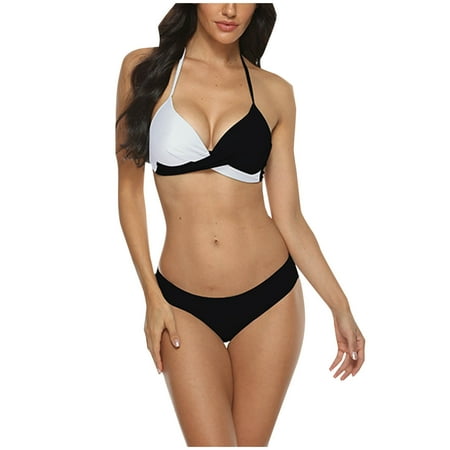 Clearance & Promo  Womens Split Swimsuit Color Matching Bra Pants Set  Quick Dry  Seamless Comfort  One Piece  For Beach  Pool  Travel  Women Bathing Suit | White L  Sopatenor