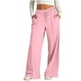 thumbnail image 2 of Swuxness Women Casual Wide Leg Pants, Womens Fall Long Pants, Women Solid Color Relaxed Fitted Wide Leg Straight Leg Casual Comfortable Pants with Pockets Pink, S, 2 of 4