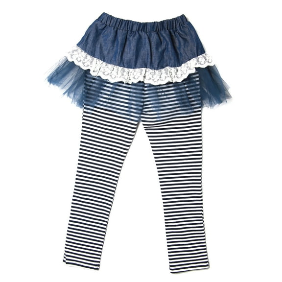 Richie House Girls' Multi-Layered Skirt and Striped Stretch Pants RH0269
