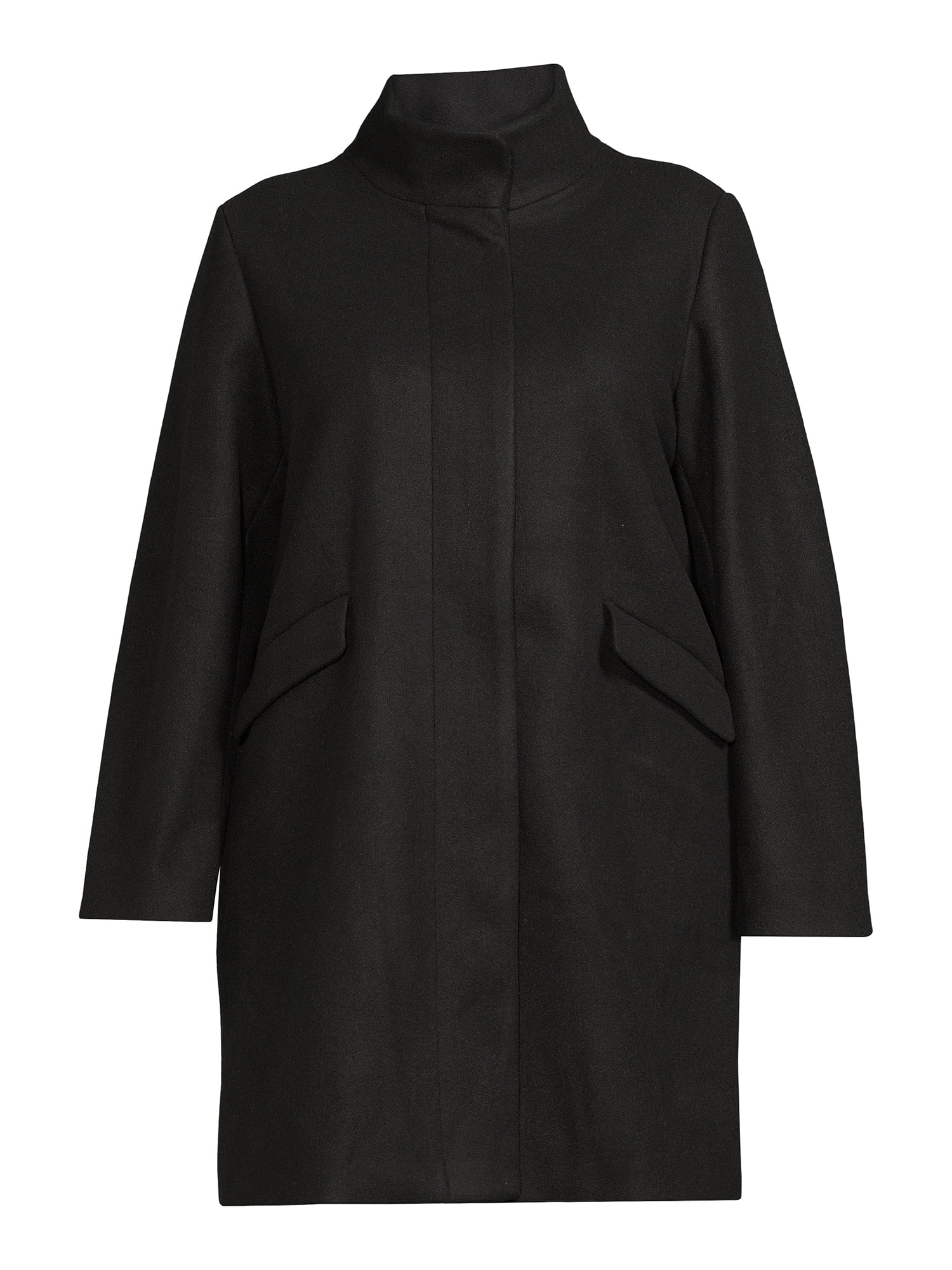 Time and Tru Women’s and Plus Faux Wool Funnel Neck Coat