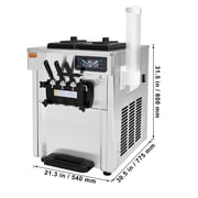 VEVOR Commercial Ice Cream Machine, 18-28 L/H Yield, 1850W 3-Flavor Countertop Soft Serve Ice Cream Maker, 2 x 5.5L Stainless Steel Cylinder, LED Panel Auto Clean Pre-cooling, for Restaurant Bars
