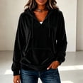 thumbnail image 4 of Staron Women's Hoodie Soft Hooded Long Sleeve V Neck Solid Casual Comfy Loose Pullover Sweatshirt Black L, 4 of 5