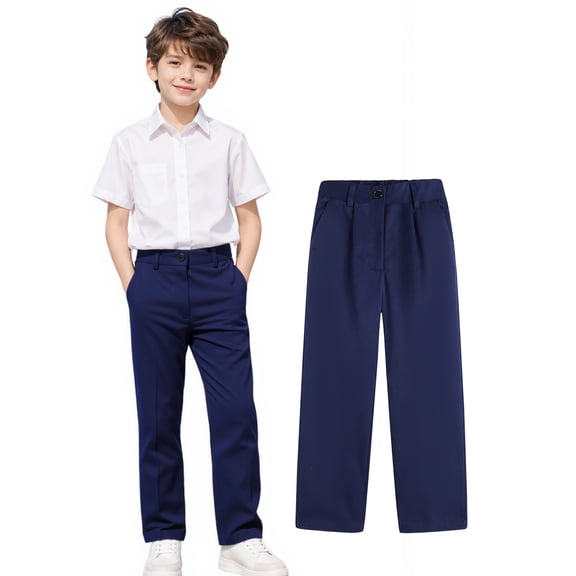 HILEELANG 4-15 Little/Big Boys and girls Chino Pants Straight Leg Button Front Twill School Uniform Everyday Wear Navy 1 Pack,Size 7-8T