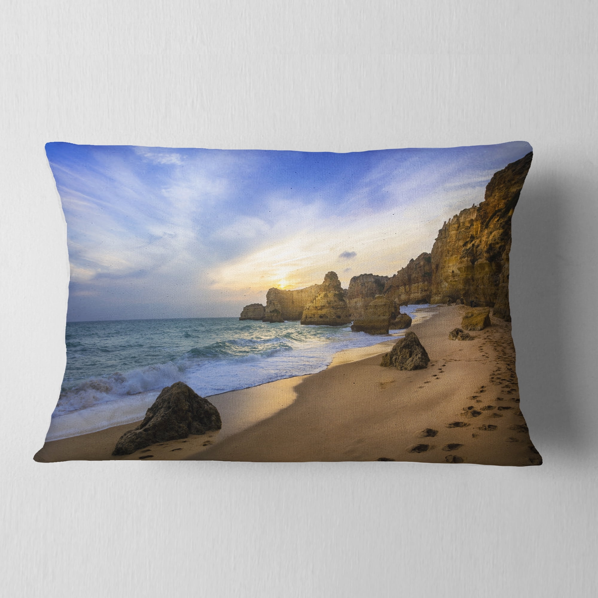 Designart Beautiful Sunset over Algarve Portugal - Seashore Throw Pillow - 12x20