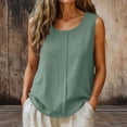 thumbnail image 2 of Ribbed Tank Tops for Women Round Neck Fashionable Summer Linen Solid Color Sleeveless with Pleats Beach Vacation Wear, 2 of 7