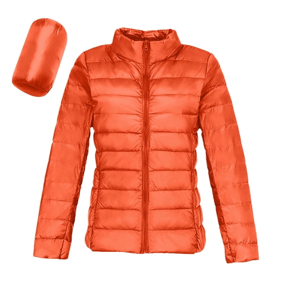 Gpaecead Women's Stand Collar Quilted Puffer Coat, Lightweight Zip Up Hoodless Jacket With Pockets Orange