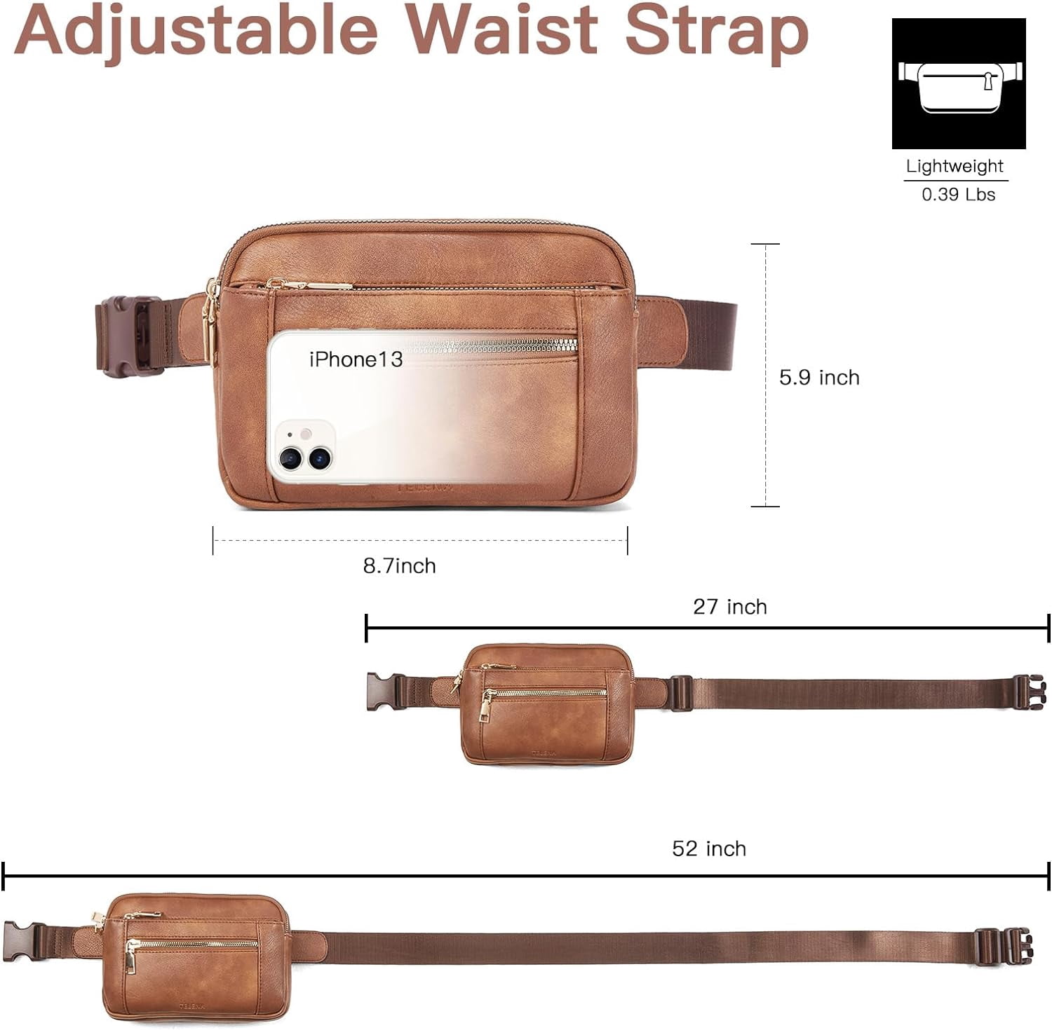 Fanny Packs for Women Cross Body Bag Leather Belt Bag Fashionable Waist Bag with Adjustable Strap Beige Brown