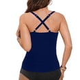 thumbnail image 4 of DHFJKG Tankini Tops For Women Cross-Back Swimsuit V Neck Ruched Solid Color Swimwear Top Soft Beachwear, 4 of 5