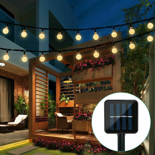 Xmas 30 LED Solar String Ball Lights Outdoor Waterproof Warm White Garden Decor 