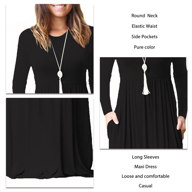 Vestido Largo Ajustado ANGGREK con Cuello redondo Bolsillos Laterales para Mujer para boda