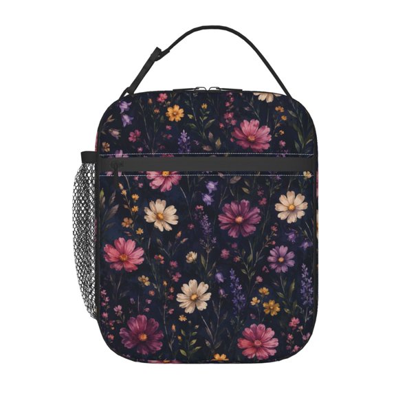 Dark Floral Botanical Lunch Bag Reusable Thermal Lunch Box with Handle for Women and Men
