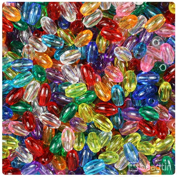 BeadTin Multi Transparent 9mm Oat Plastic Beads (500pcs)