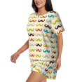 thumbnail image 2 of Bixox Women's Colorful Mustache Printed Pajama Set 2 Piece Lounge Set Top and Shorts Soft Pajamas, Shorts with Pockets, 2 of 7