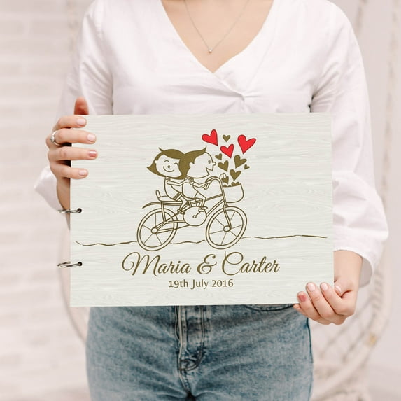 Darling Souvenir Personalized Engraved Laser Cut Wedding Guest Book Wooden Cover Sign-in Book Registry Guestbook Scrapbook-5R