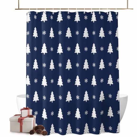 Shower Curtain 36"W x 78"L Winter Christmas Tree Snowflake Blue Fabric Shower Curtains Set with Hooks Water Repellent Bathroom Curtains Machine Washable Bathroom Accessories