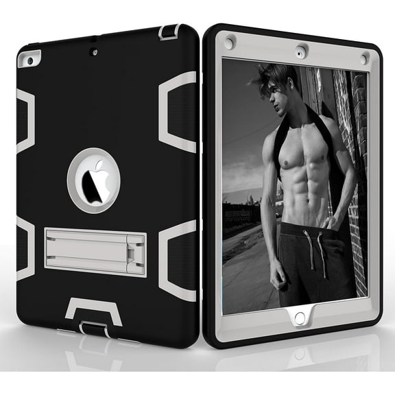 Case for iPad Mini 5 (2019), Slim Duty Drop Proof Shockproof Protective Armor Cover with Built-in Stand for Apple iPad 7.9 Inch 2019 Release (Black Grey)
