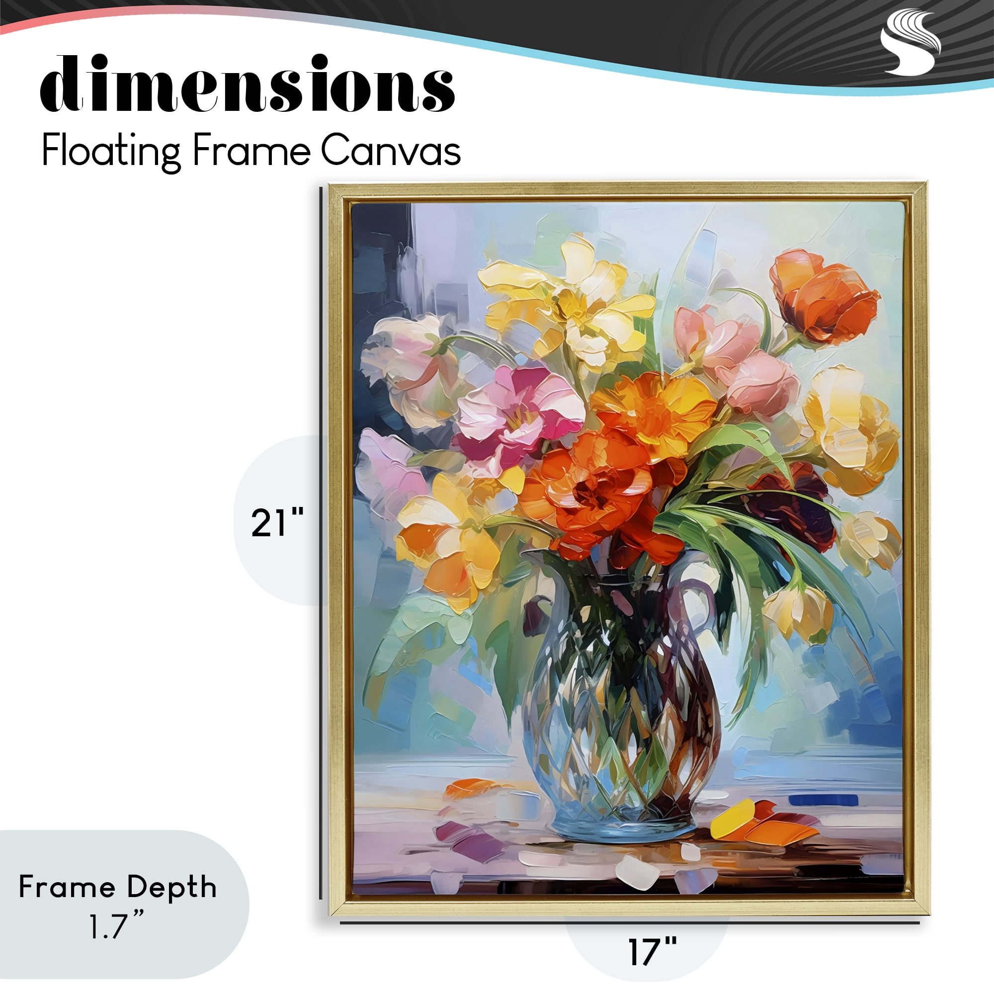 Stupell Industries Dreamy Bouquet of Vibrant Blooms Gold Framed Floater Canvas Wall Art, design by Creative Studio