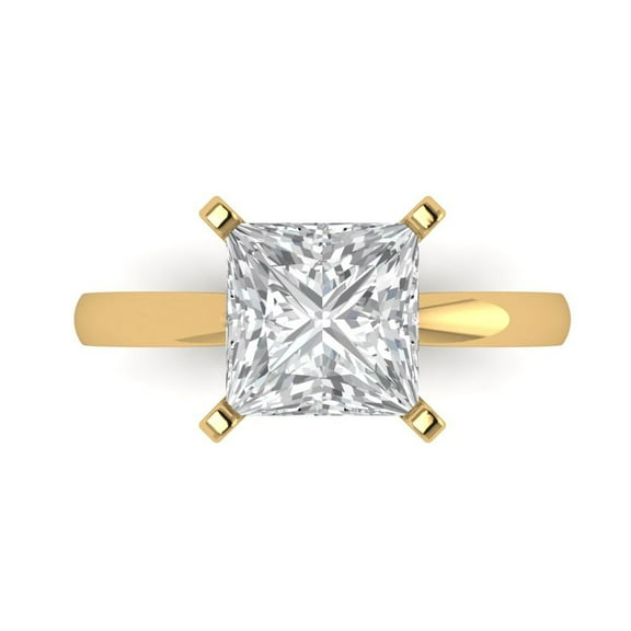Solitaire Engagement Ring for Women - 3ct White Sapphire in 14K Yellow Gold Promise Ring