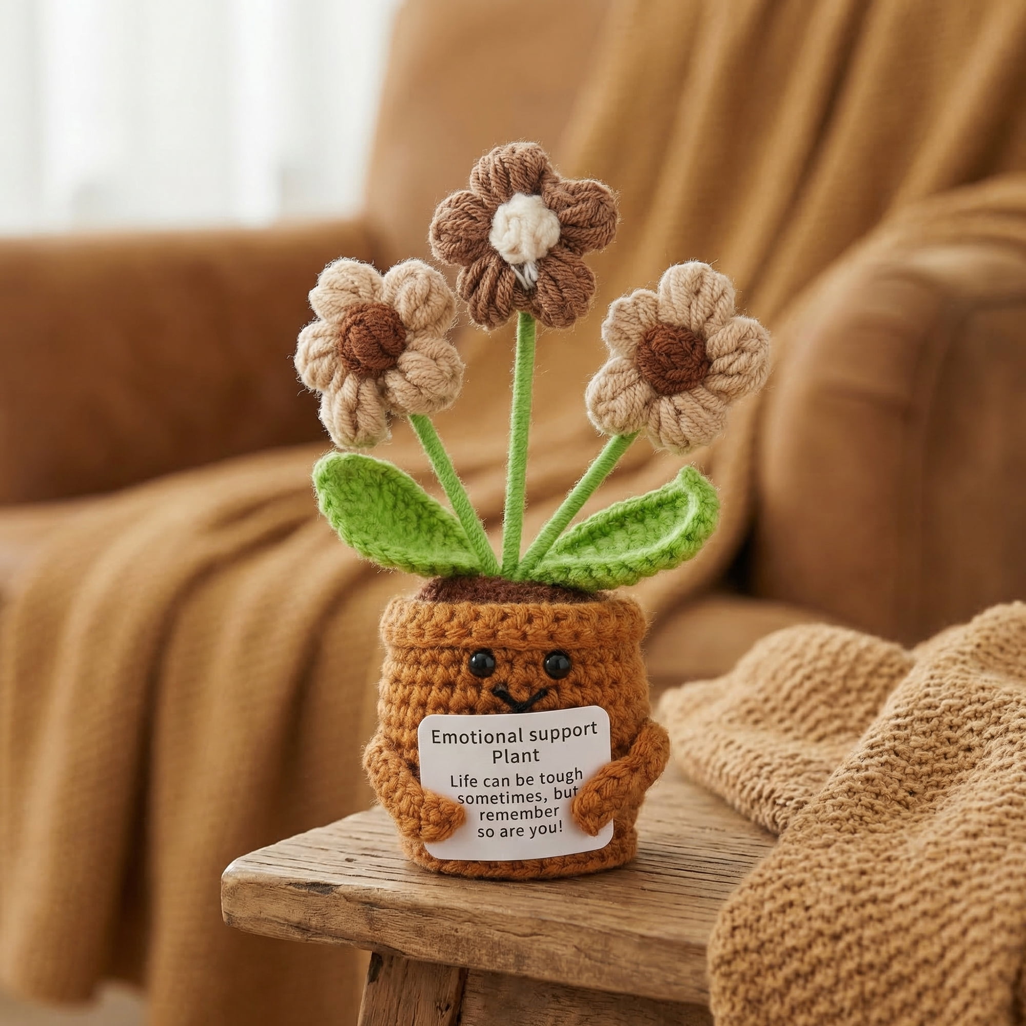 Unique Bargains 2Pcs Handmade Crochet Potted Knitted Plant Small Yellow Brown Red 4.3in