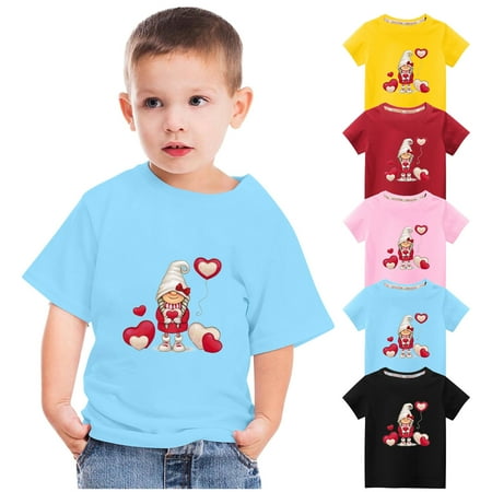 

Cotton Tops for Toddler Kids Boys Girls Fashion Cute Round Neck Print Short Sleeve TopRed qILAKOG Size 4-5 Years