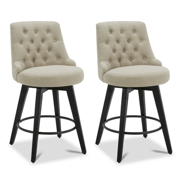 CHITA Swivel Counter Height Bar Stools Set of 2, Tufted Back, Fabric in