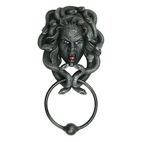 The Head of Medusa Door Knocker with Iron Knocker Collectible Figurine in Stone Finish 9 Inch Tall