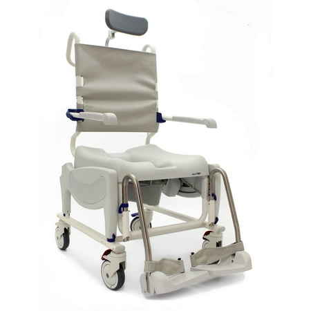 Aquatec Ocean Ergo VIP Tilt Shower Commode with Collection Pan, Lid, and Pan Support Guide Rail