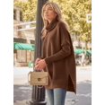 thumbnail image 4 of Women's Turtleneck Oversized Sweaters Long Batwing Sleeve Spilt Hem Tunic Pullover Knit Tops, 4 of 14