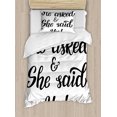 thumbnail image 1 of Engagement Party Duvet Cover Set Twin Size, Hand Written Oriental Design Wedding Engagement Quote Artwork Print, Decorative 2 Piece Bedding Set with 1 Pillow Sham, Black and White, by Ambesonne, 1 of 3