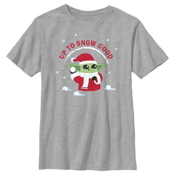 Boy's Star Wars: The Mandalorian Christmas Grogu Up to Snow Good Graphic Tee Athletic Heather Small